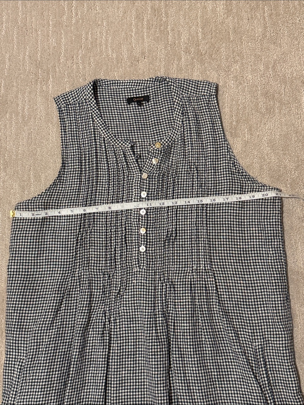 Quince linen gingham check dress, black and white, size large - Picture 10 of 11